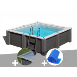 Kit piscine composite gr� avant - garde carr�e 3, 15 x 3, 15 x 0, 96 m + b�che hiver + b�che � bulles ...