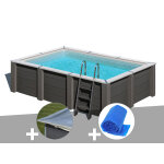 Kit piscine composite gr� avant - garde carr�e 4, 55 x 3, 15 x 1, 26 m + b�che hiver + b�che � bulles ...