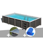 Kit piscine composite gr� avant - garde carr�e 5, 95 x 3, 15 x 1, 26 m + b�che hiver + b�che � bulles ...
