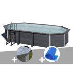 Kit piscine composite gr� avant - garde ovale 6, 64 x 3, 86 x 1, 24 m + b�che hiver + b�che � bulles