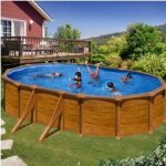 Kit piscine hors - sol mauritius acier aspect bois ovale - 610 x 375 x h132 cm