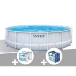 Kit piscine tubulaire intex chevron ronde 4, 88 x 1, 22 m + 6 cartouches de filtration + bche  bulles ...