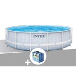 Kit piscine tubulaire intex chevron ronde 4, 88 x 1, 22 m + bche  bulles