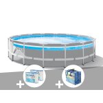 Kit piscine tubulaire intex prism frame clearview ronde 4, 88 x 1, 22 m + b�che � bulles + 6 cartouches ...