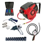 Kit pneumatique avec manometre de gonflage enrouleur cle a choc 19pcs Kit pneumatique avec manometre de gonflage enrouleur cle a choc 19pcs