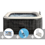 Kit spa gonflable intex purespa ardoise carr� bulles 4 places + 6 filtres + aspirateur + porte - verre ...