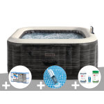 Kit spa gonflable intex purespa ardoise carr� bulles 4 places + 6 filtres + aspirateur + kit de traitement ...
