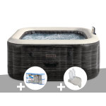Kit spa gonflable intex purespa ardoise carr� bulles 4 places + 6 filtres + porte - verre
