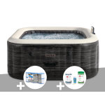 Kit spa gonflable intex purespa ardoise carr� bulles 4 places + 6 filtres + kit de traitement brome