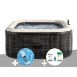 Kit spa gonflable intex purespa ardoise carr� bulles 4 places + aspirateur + kit de traitement brome
