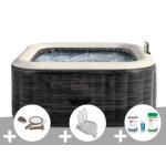 Kit spa gonflable intex purespa ardoise carr� bulles 4 places + kit d'entretien + porte - verre + kit ...