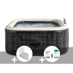Kit spa gonflable intex purespa ardoise carr� bulles 4 places + porte - verre + kit de traitement brome ...