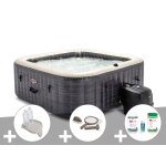 Kit spa gonflable intex purespa ardoise carr� bulles 6 places + kit d'entretien + porte - verre + kit ...