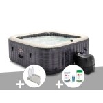 Kit spa gonflable intex purespa ardoise carr bulles 6 places + porte - verre + kit traitement brome