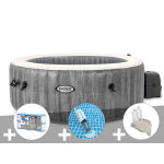 Kit spa gonflable intex purespa baltik rond bulles 4 places + 6 filtres + aspirateur + porte - verre