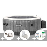 Kit spa gonflable intex purespa baltik rond bulles 4 places + kit d'entretien + porte - verre + kit de ...