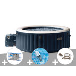 Kit spa gonflable intex purespa blue navy rond bulles 4 places + 6 filtres + aspirateur + kit d'entretien ...