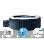 Kit spa gonflable intex purespa blue navy rond bulles 4 places + 6 filtres + aspirateur + kit de traitement ...