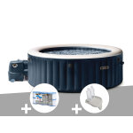 Kit spa gonflable intex purespa blue navy rond bulles 4 places + 6 filtres + porte - verre