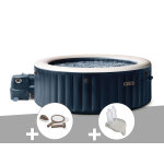 Kit spa gonflable intex purespa blue navy rond bulles 4 places + kit d'entretien + porte - verre