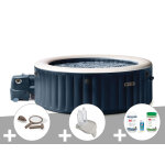 Kit spa gonflable intex purespa blue navy rond bulles 4 places + kit d'entretien + porte - verre + kit ...