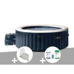 Kit spa gonflable intex purespa blue navy rond bulles 6 places + porte - verre + kit de traitement brome ...