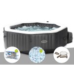 Kit spa gonflable intex purespa carbone octogonal bulles et jets 4 places + 12 filtres + 5 kg de sel ...