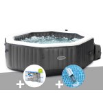 Kit spa gonflable intex purespa carbone octogonal bulles et jets 4 places + 12 filtres + aspirateur