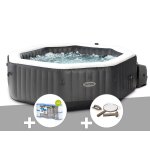 Kit spa gonflable intex purespa carbone octogonal bulles et jets 4 places + 12 filtres + kit d'entretien ...
