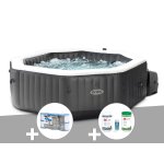 Kit spa gonflable intex purespa carbone octogonal bulles et jets 4 places + 12 filtres + kit traitement ...