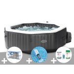 Kit spa gonflable intex purespa carbone octogonal bulles et jets 4 places + 12 filtres + kit traitement ...