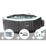 Kit spa gonflable intex purespa carbone octogonal bulles et jets 4 places + 12 filtres + kit traitement ...