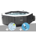 Kit spa gonflable intex purespa carbone octogonal bulles et jets 4 places + 5 kg de sel + aspirateur
