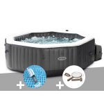 Kit spa gonflable intex purespa carbone octogonal bulles et jets 4 places + aspirateur + kit d'entretien ...