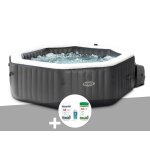 Kit spa gonflable intex purespa carbone octogonal bulles et jets 4 places + kit traitement brome