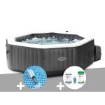 Kit spa gonflable intex purespa carbone octogonal bulles et jets 4 places + kit traitement brome + aspirateur ...