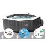 Kit spa gonflable intex purespa carbone octogonal bulles et jets 4 places + kit traitement brome + aspirateur ...
