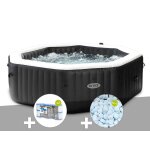 Kit spa gonflable intex purespa carbone octogonal bulles et jets 6 places + 12 filtres + 5 kg de sel