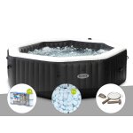 Kit spa gonflable intex purespa carbone octogonal bulles et jets 6 places + 12 filtres + 5 kg de sel ...
