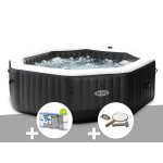 Kit spa gonflable intex purespa carbone octogonal bulles et jets 6 places + 12 filtres + kit d'entretien ...