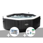 Kit spa gonflable intex purespa carbone octogonal bulles et jets 6 places + 12 filtres + kit traitement ...