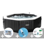 Kit spa gonflable intex purespa carbone octogonal bulles et jets 6 places + 12 filtres + kit traitement ...