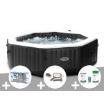 Kit spa gonflable intex purespa carbone octogonal bulles et jets 6 places + 12 filtres + kit traitement ...