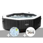 Kit spa gonflable intex purespa carbone octogonal bulles et jets 6 places + 5 kg de sel + kit d'entretien ...