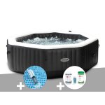 Kit spa gonflable intex purespa carbone octogonal bulles et jets 6 places + kit traitement brome + aspirateur ...