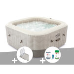Kit spa gonflable intex purespa chevron carr� bulles 4 places + porte - verre + kit de traitement brome ...