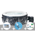 Kit spa gonflable intex purespa galaxie rond bulles avec led 4 places + 6 filtres + aspirateur + kit ...