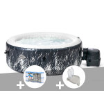 Kit spa gonflable intex purespa galaxie rond bulles avec led 4 places + 6 filtres + porte - verre