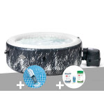 Kit spa gonflable intex purespa galaxie rond bulles avec led 4 places + aspirateur + kit de traitement ...