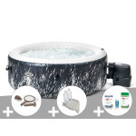 Kit spa gonflable intex purespa galaxie rond bulles avec led 4 places + kit d'entretien + porte - verre ...